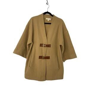 Michael Kors Dolman Wool Buckle Coat M Camel Tan Quiet Luxury Minimalist